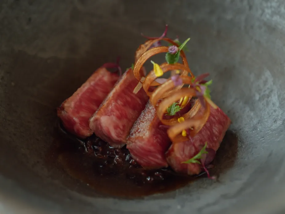 Main dish of female Shizuoka wagyu beef and ancient rice risotto!